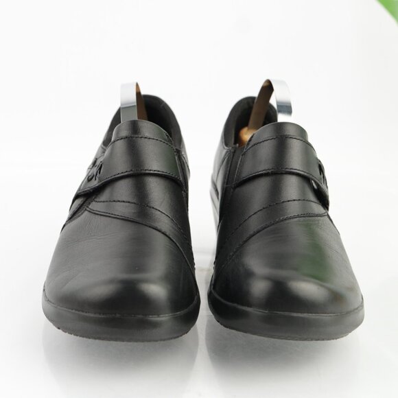 Clarks Womens Angie Pearl Loafers Size 7 M Black Leather Booties Shoe Block Heel - Picture 2 of 12